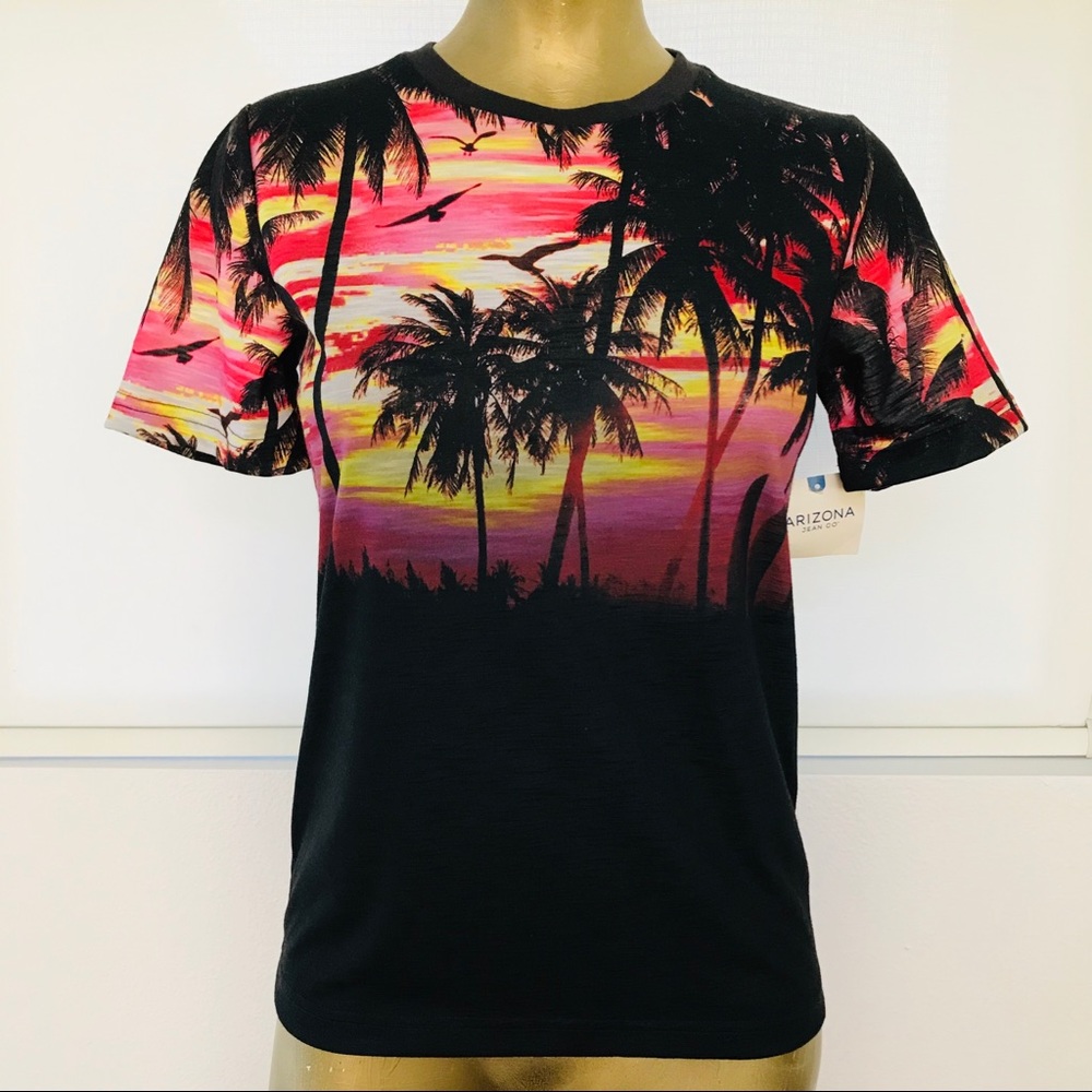 NWT ARIZONA JEAN CO. Black Retro TROPICAL Tee Shirt 14 / 16 - Picture 2 of 5